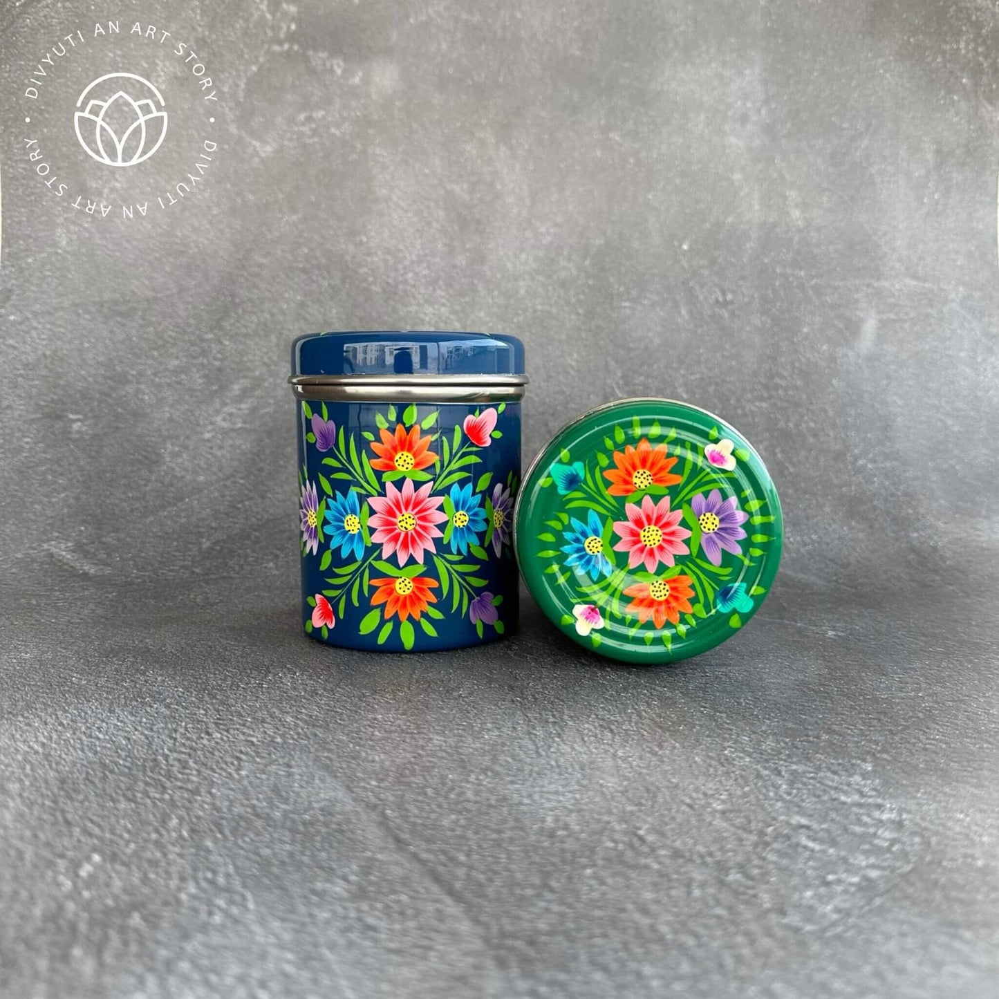 Blue and Green Kashmiri Handpainted Cannisters - Set of Two