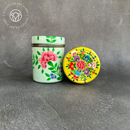 Yellow and Sky Blue Kashmiri Handpainted Cannisters - Set of Two