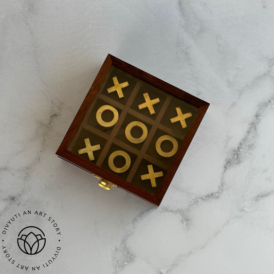 Wood and Brass Tic-Tac-Toe Game