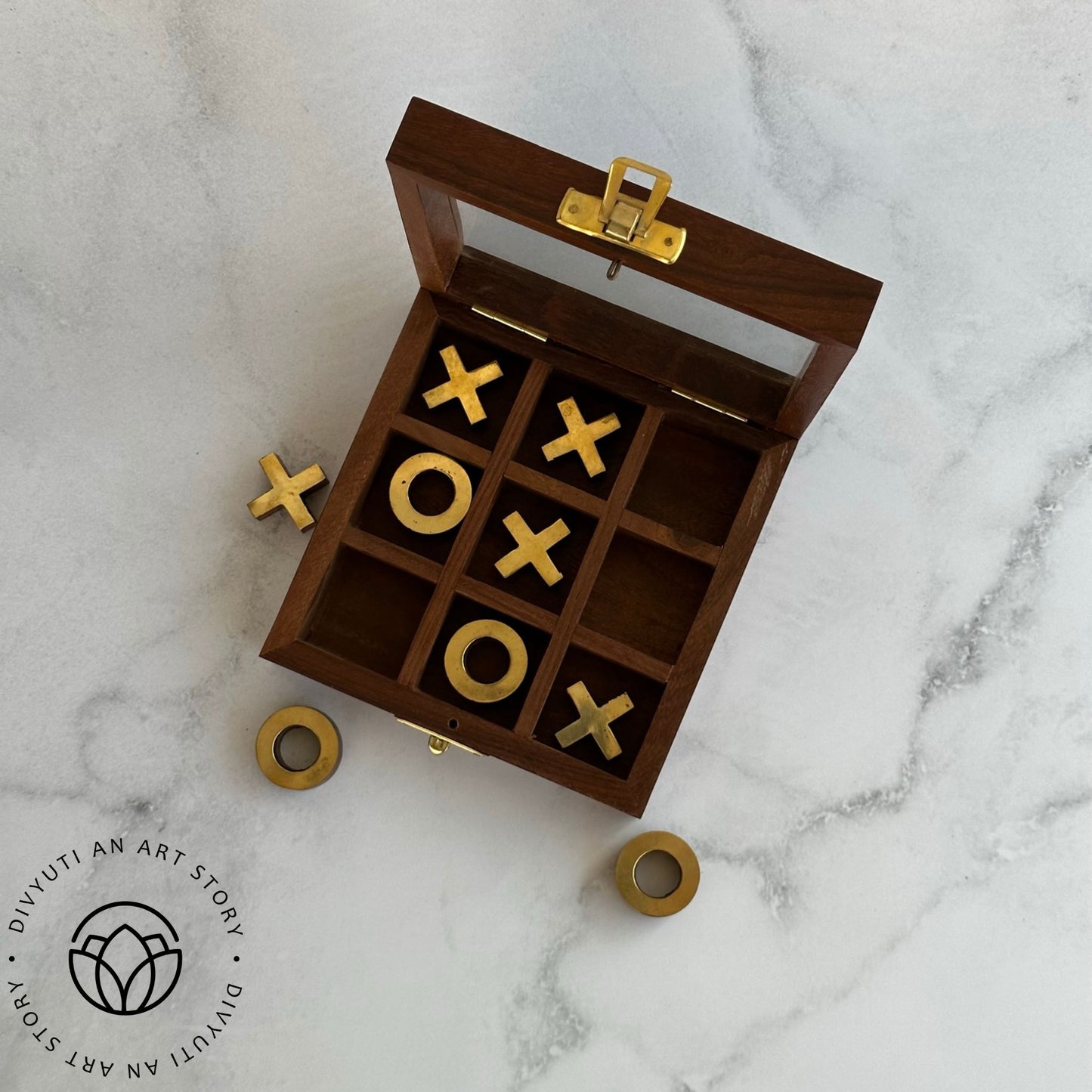 Wood and Brass Tic-Tac-Toe Game