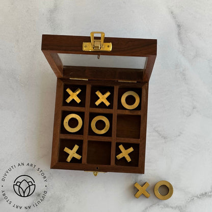 Wood and Brass Tic-Tac-Toe Game